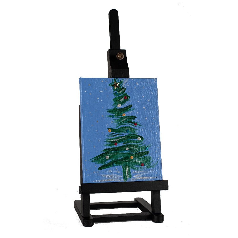 Orig Acrylic Painting w/Easel "Winter Holiday Tree I" by Dawn M. Wayand Desk Art